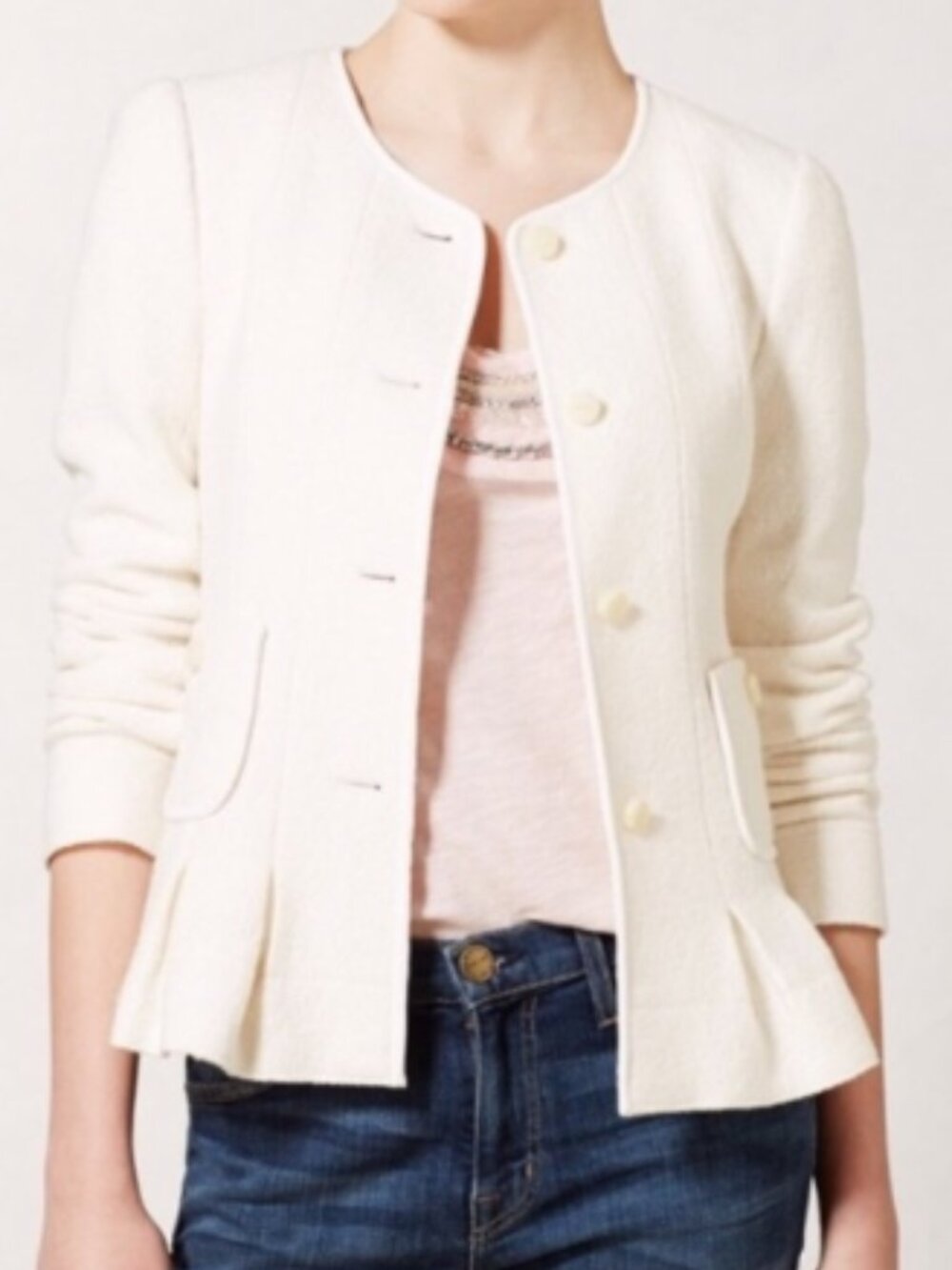Anthropologie Elevenses Francie Ivory Wool-Blend Peplum Coat - Womens US 2